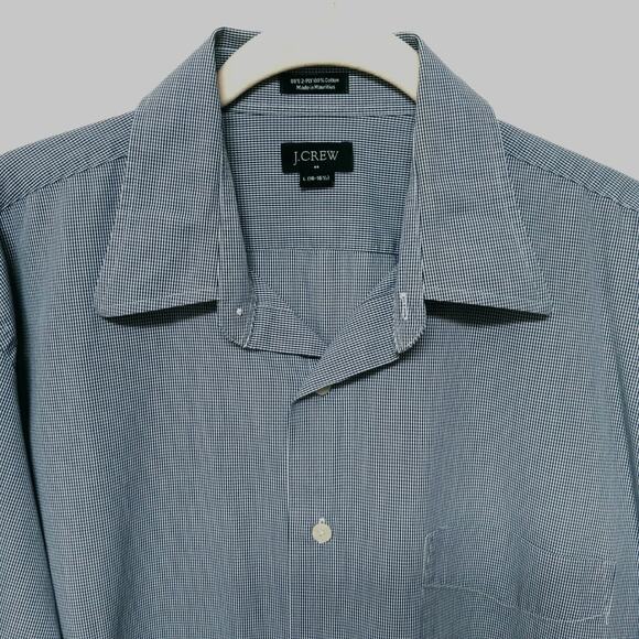 J Crew Mens Blue Checkered Button Up Shirt Large 16-16.5 Long Sleeve Cotton - Picture 6 of 15